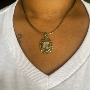 Handmade Vintage closed bezel resin art necklace.